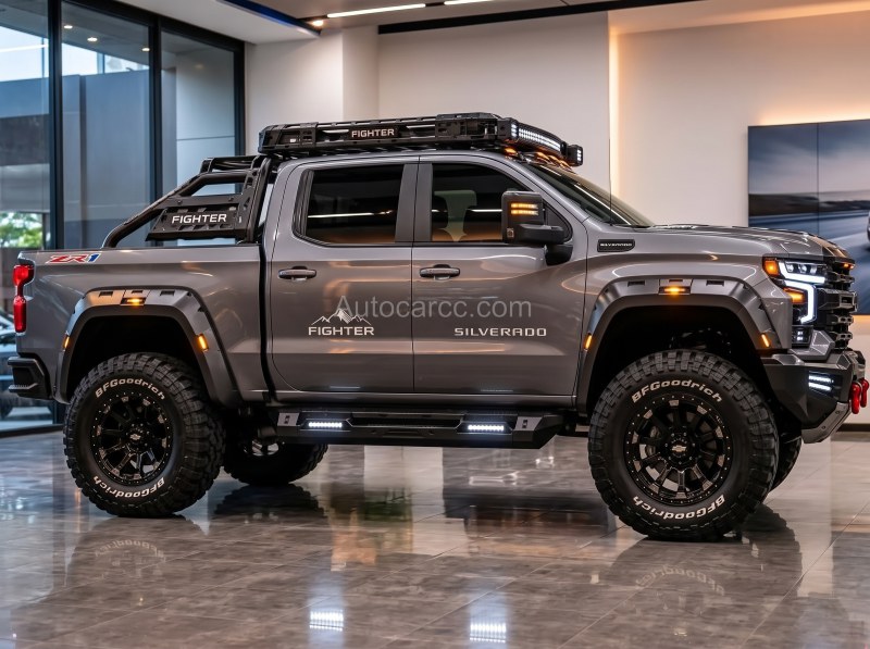 2027 Chevrolet Silverado Fighter Offroad Concept Opposite Side View 2027 Chevrolet Silverado Fighter new offroad edition concept opposite side view with flared fenders