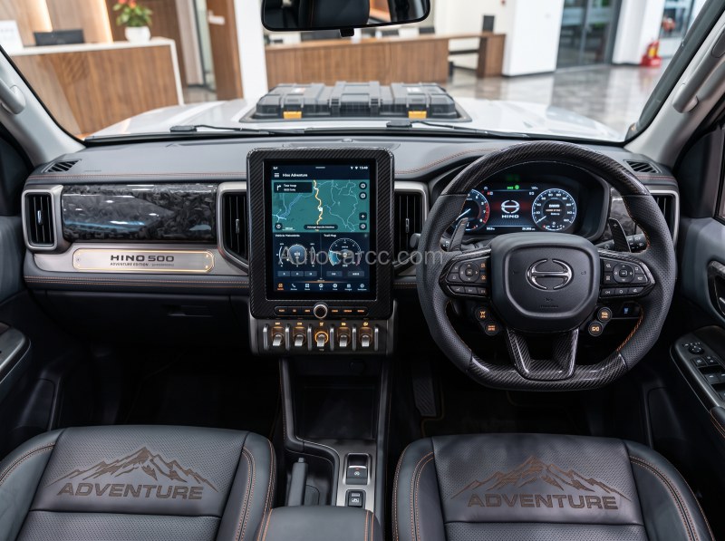 2027 Hino 500 Adventure new offroad concept seats with Adventure stitching and center touchscreen