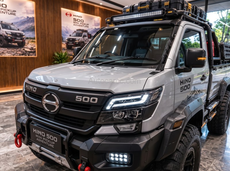 2027 Hino 500 Adventure new offroad concept showroom front three-quarter view with LED headlights
