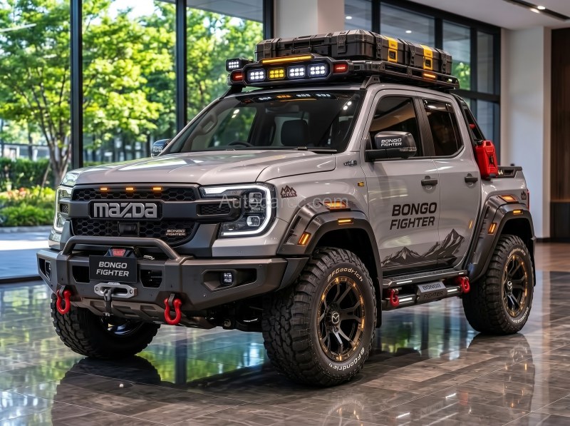 2027 Mazda Bongo Fighter Pickup Offroad complete front three-quarter reveal with off-road wheels
