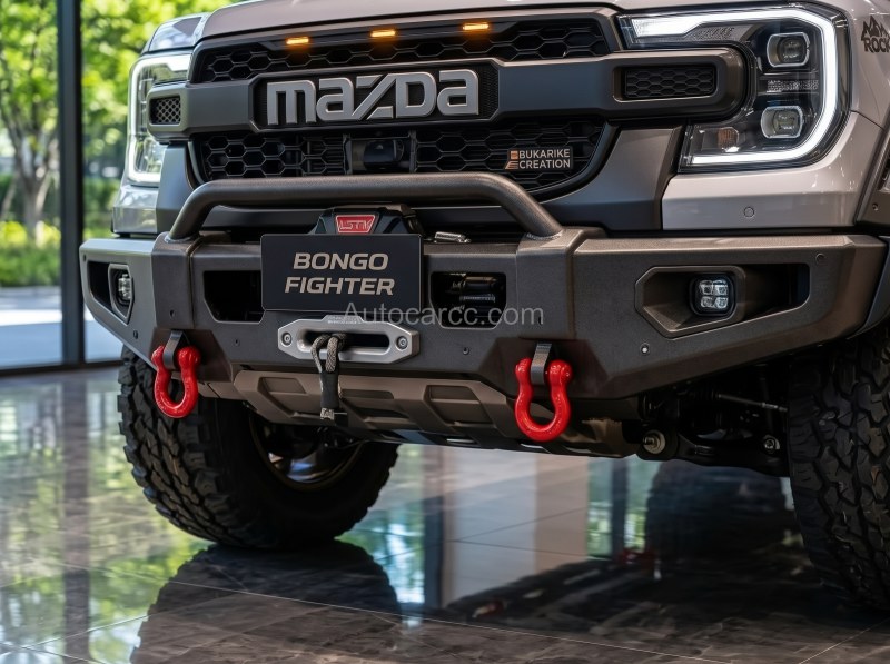 2027 Mazda Bongo Fighter Pickup Offroad front winch bumper with Bongo Fighter plate and red hooks
