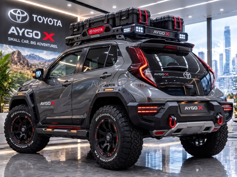 2027 Toyota Aygo X Adventure new offroad concept rear three-quarter view with lifted compact SUV stance
