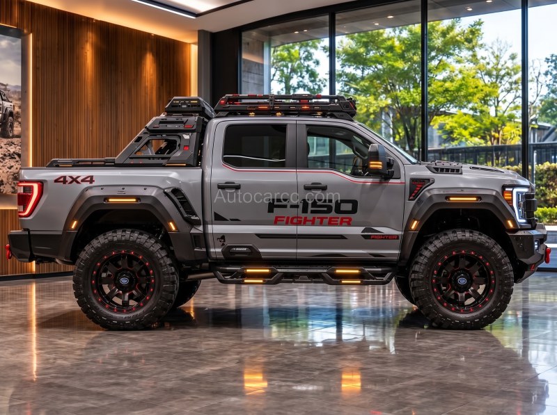 2027 Ford F-Series Fighter new offroad edition concept side profile with F-150 Fighter graphics