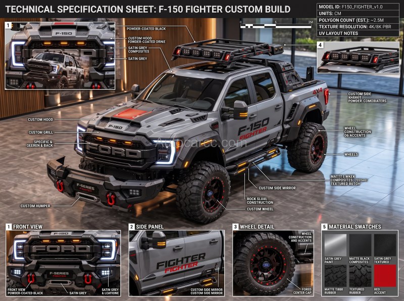 2027 Ford F-Series Fighter new offroad edition concept technical specification sheet and detail callouts