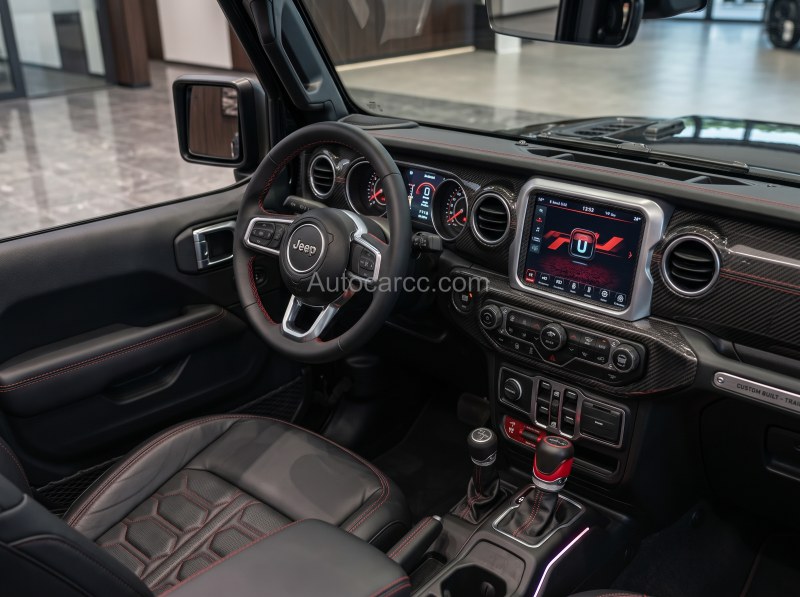 Jeep Wrangler Fighter Mini Pickup Interior Cabin Jeep Wrangler Fighter Mini Pickup interior with Jeep steering wheel and touchscreen display