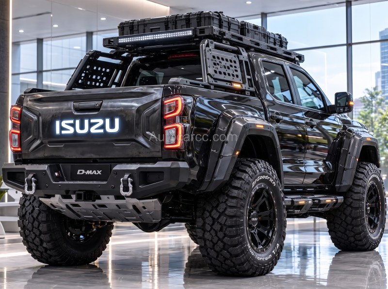 2027 Isuzu D-Max Off-Road Concept rear 3/4 view with bed rack
