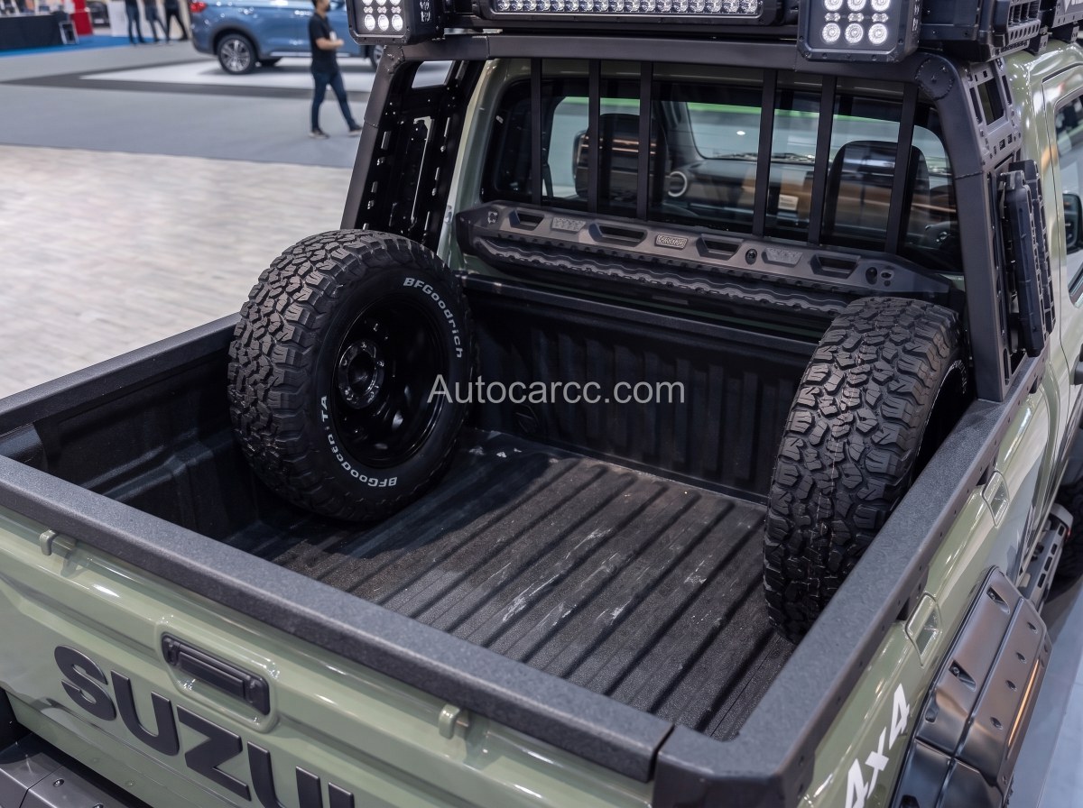 2027 Suzuki Carry Fighter Concept open bed with dual BFGoodrich spare tires and bed liner