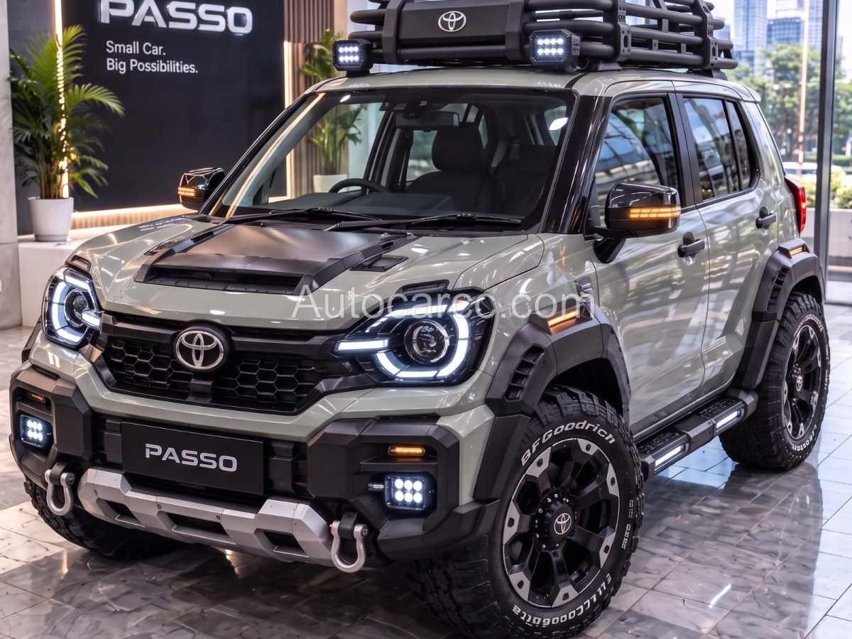 2027 Toyota Passo Off-Road Concept front 3/4 view with roof rack