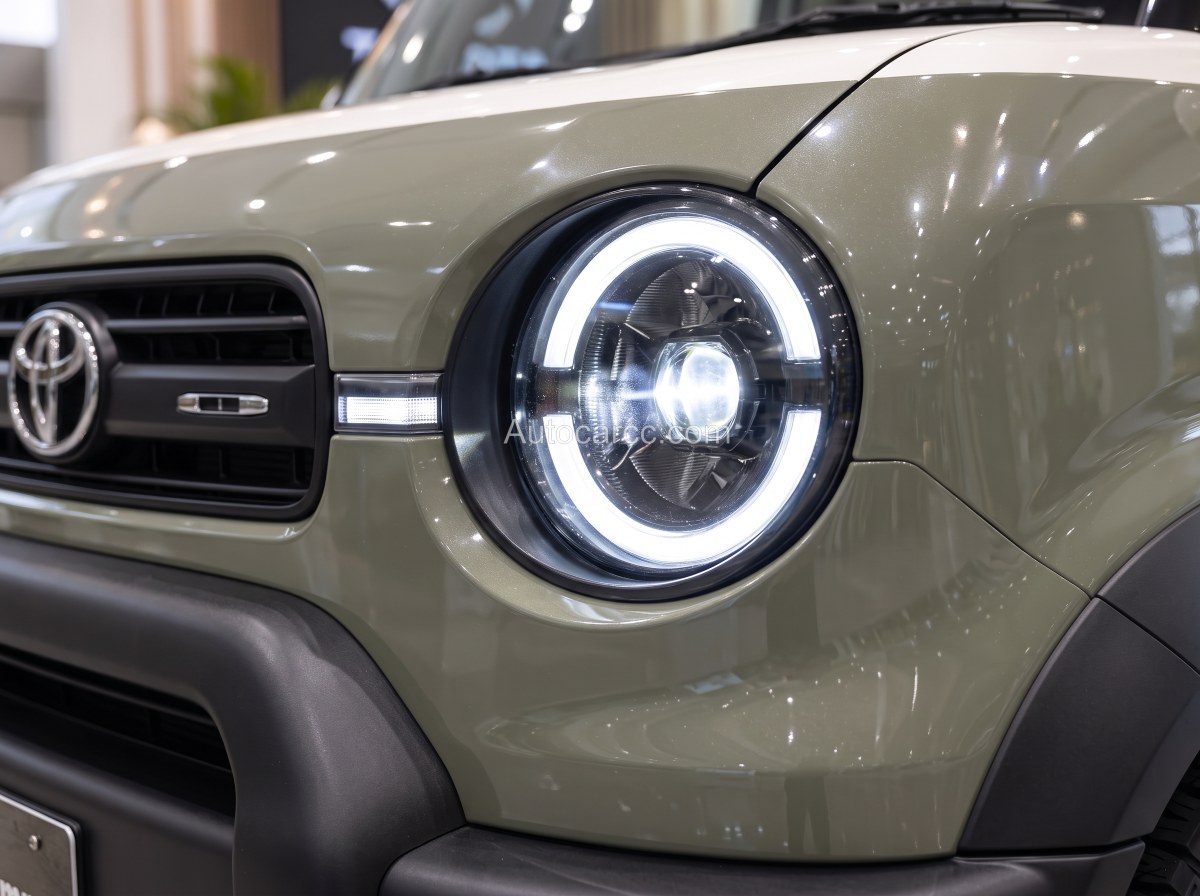 2027 Toyota Mini Camper Concept close-up of round LED headlight and Toyota grille